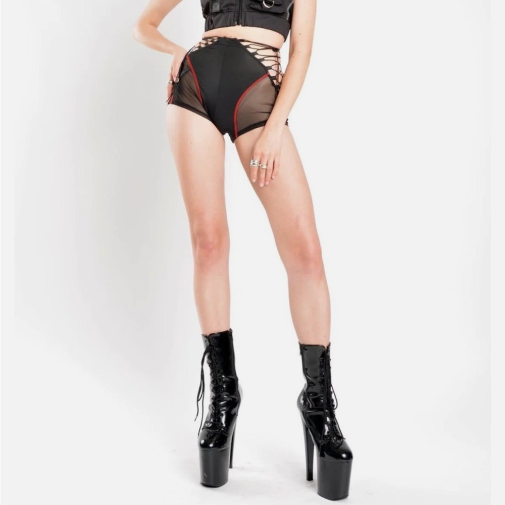 Namilia Rave red lacing mesh shorts